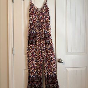 Band of Gypsies Red and Blue Patterned Jumpsuit